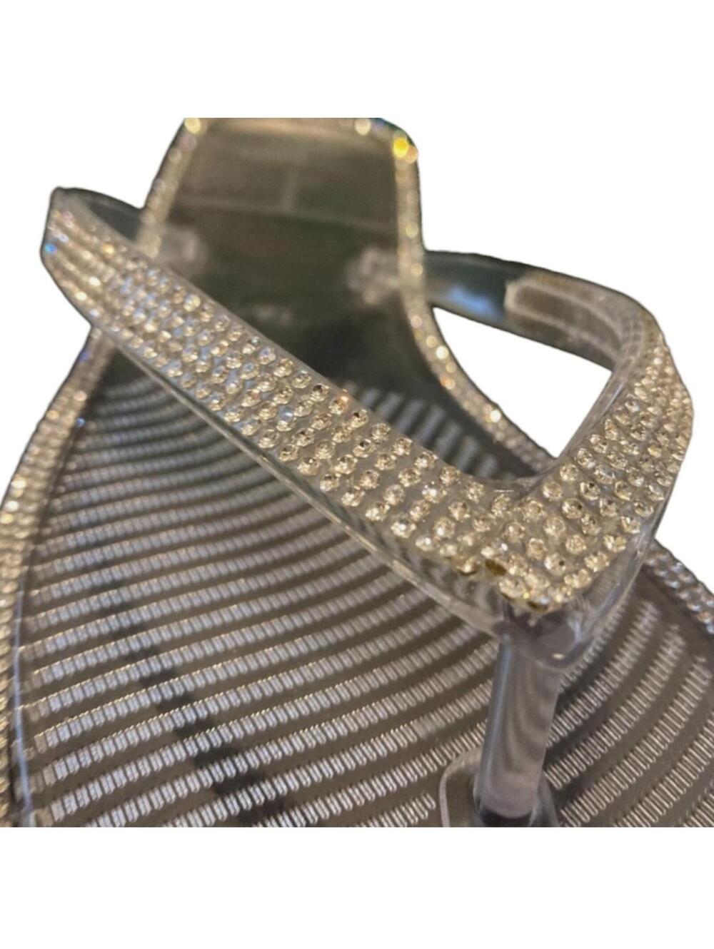 Lauren Lorraine Tampa Clear Rhinestone Sandals Womens Size 7 Bling Slide New - Picture 4 of 6